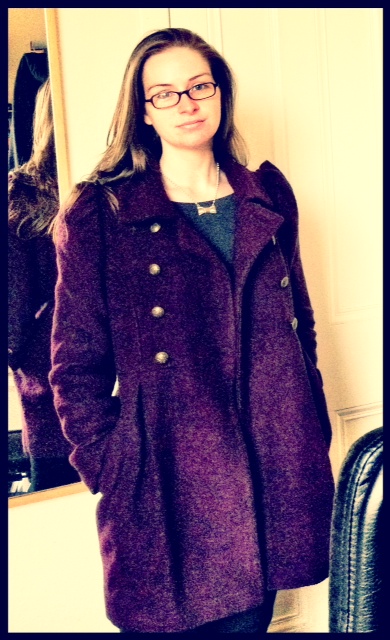 Me wearing my new coat from British Heart Foundation